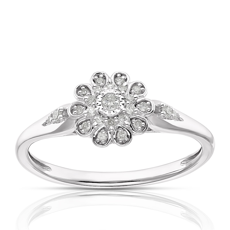 Sterling Silver 0.10ct Total Diamond Flower Cluster Ring