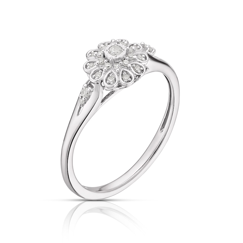 Sterling Silver 0.10ct Total Diamond Flower Cluster Ring