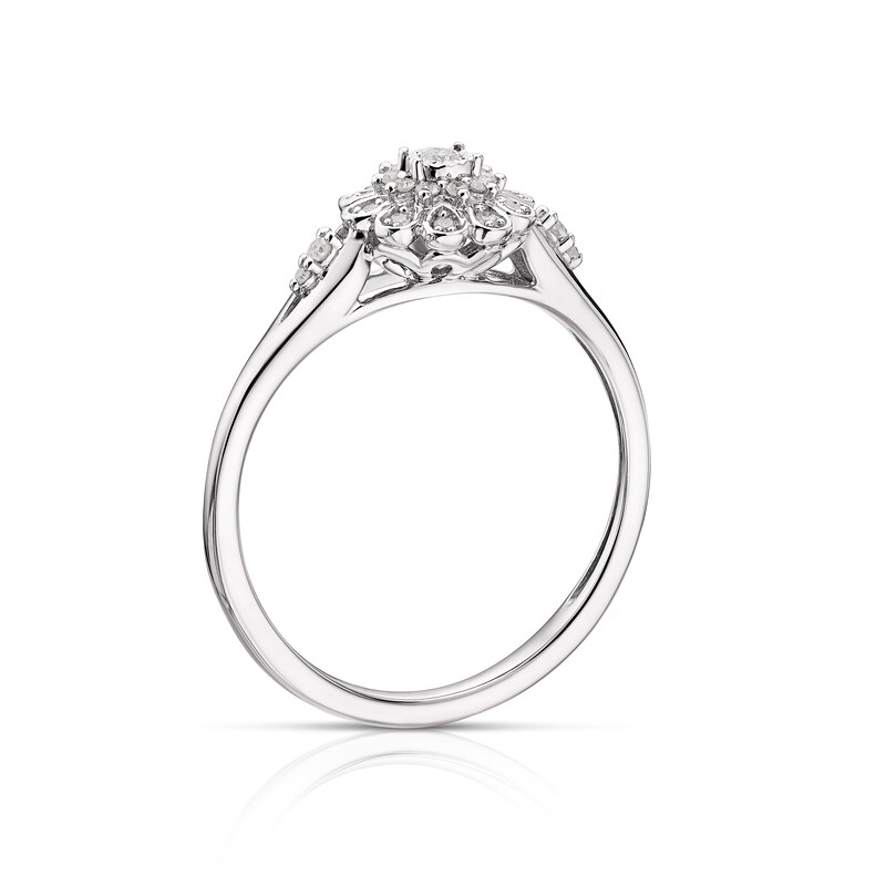 Sterling Silver 0.10ct Total Diamond Flower Cluster Ring