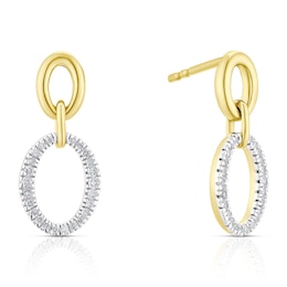Sterling Silver & 18ct Gold Plated Vermeil 0.10ct Diamond Oval Drop Earrings
