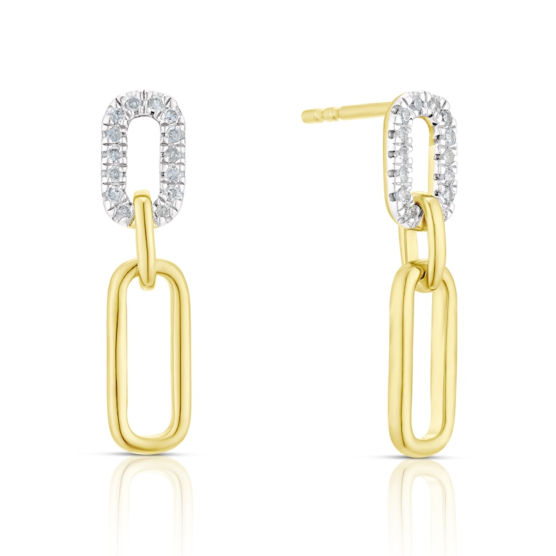 Sterling Silver & 18ct Gold Plated Vermeil 0.10ct Diamond Link Drop Earrings