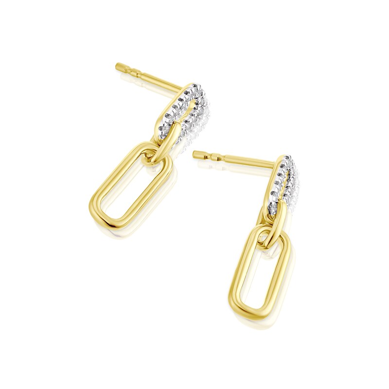 Main Image 2 of Sterling Silver & 18ct Gold Plated Vermeil 0.10ct Diamond Link Drop Earrings