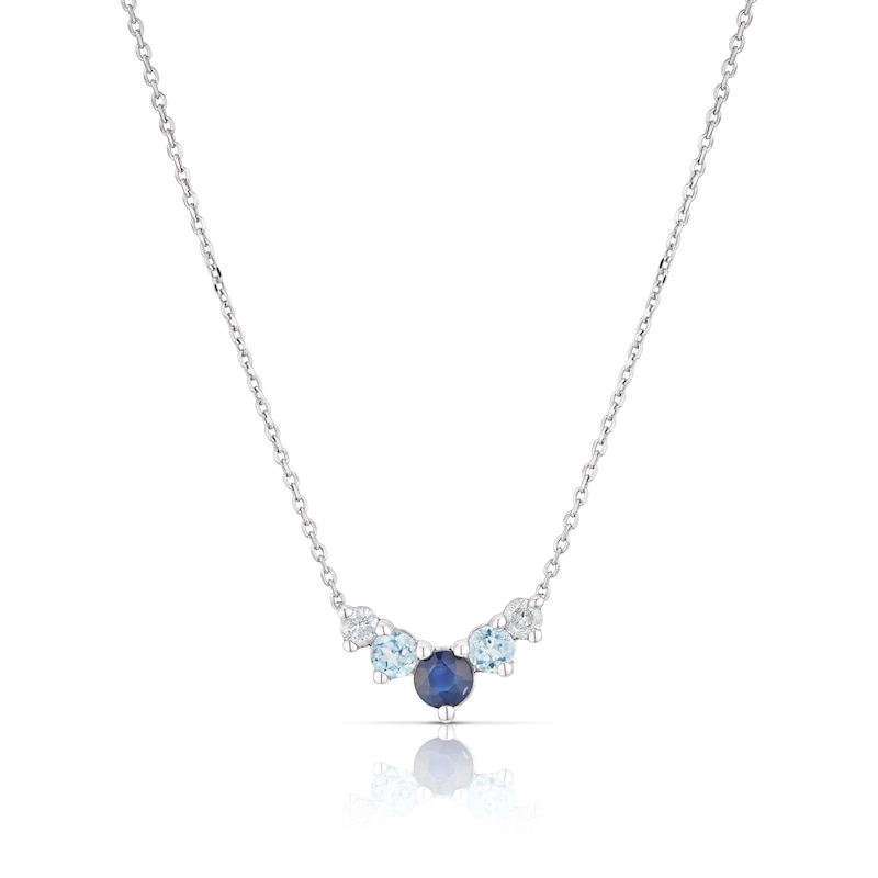 Sterling Silver Sapphire Topaz & 0.06ct Diamond Necklace