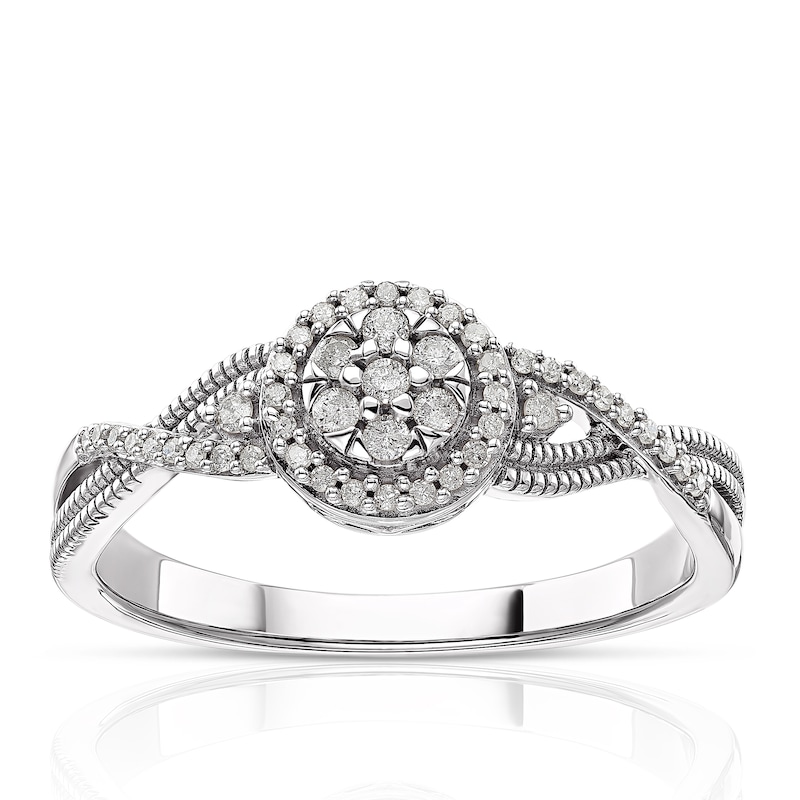 Main Image 1 of Sterling Silver 0.15ct Diamond Round Cluster Ring