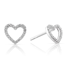 Sterling Silver 0.10ct Diamond Open Heart Stud Earrings