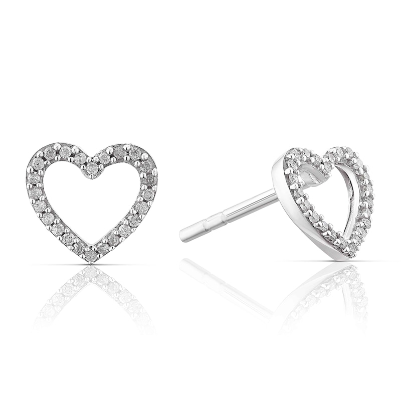 Main Image 1 of Sterling Silver 0.10ct Diamond Open Heart Stud Earrings