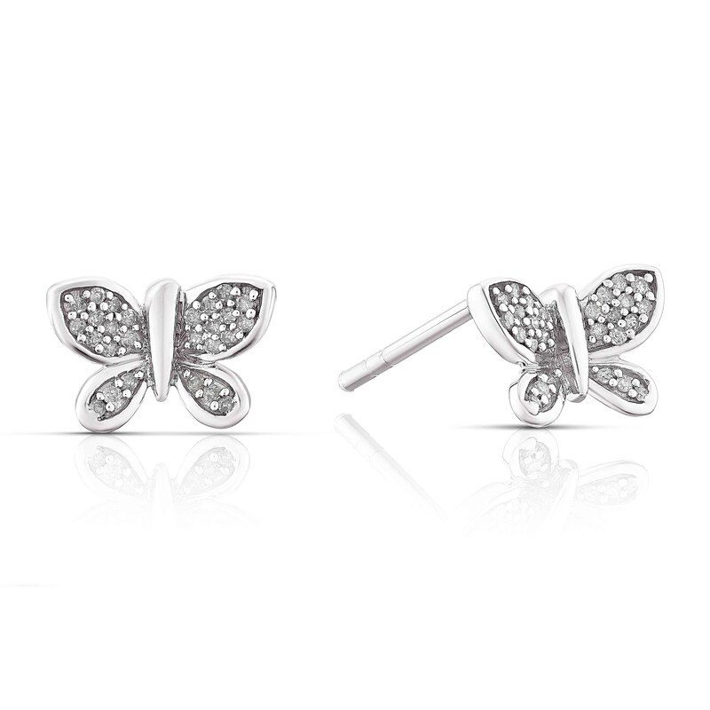 Main Image 1 of Sterling Silver 0.10ct Diamond Butterfly Stud Earrings