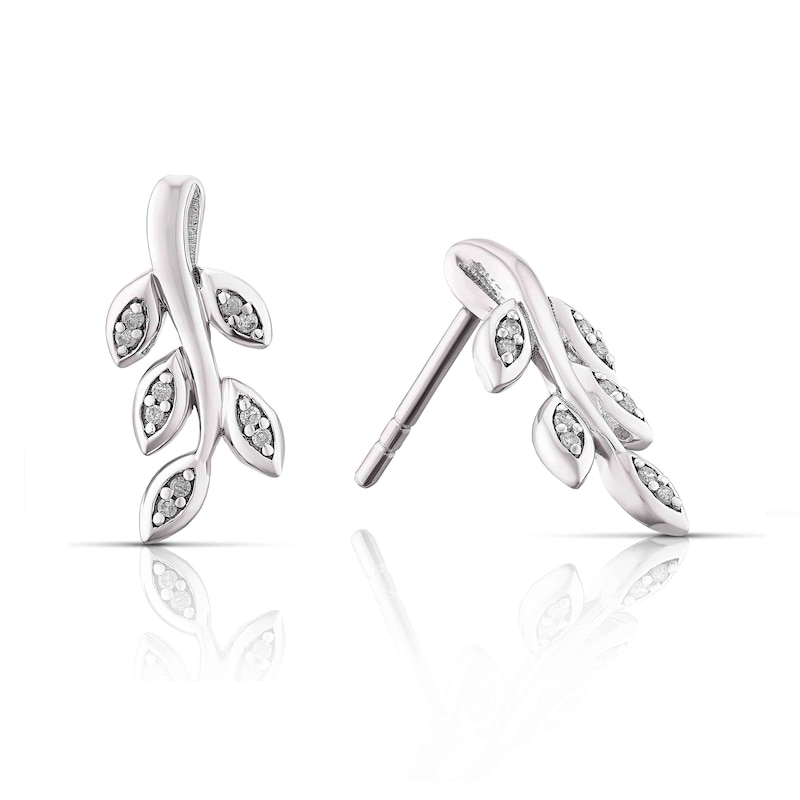 Sterling Silver 0.05ct Diamond Leaf Stud Earrings