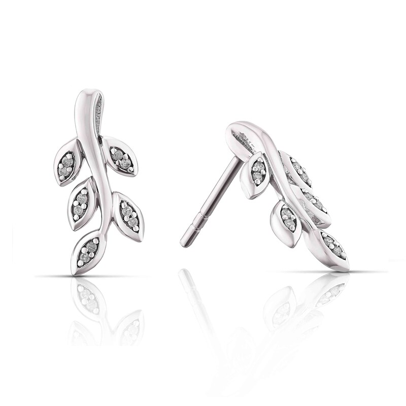 Sterling Silver 0.05ct Diamond Leaf Stud Earrings