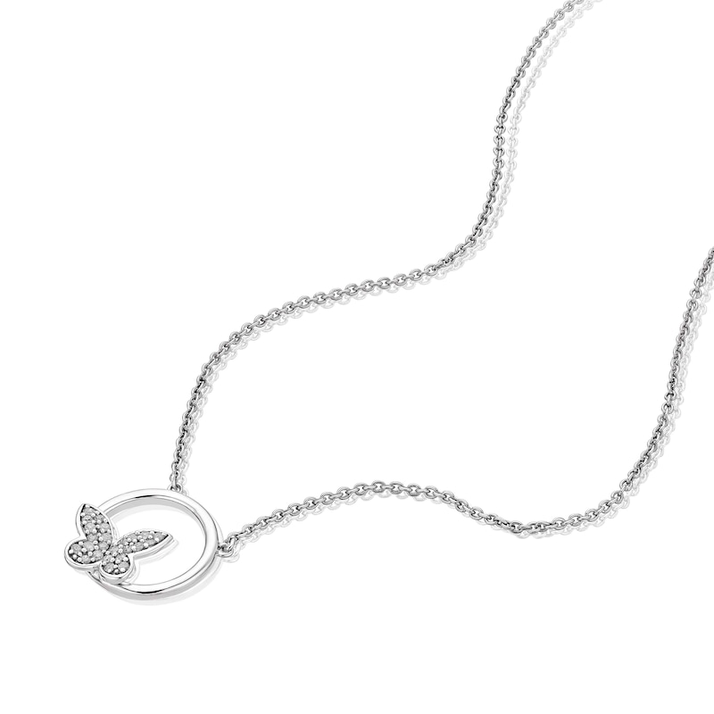 Main Image 2 of Sterling Silver 0.10ct Diamond Butterfly Necklace