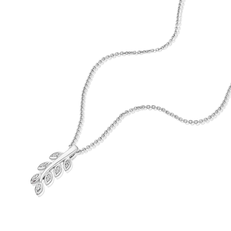Main Image 2 of Sterling Silver 0.05ct Diamond Leaf Pendant