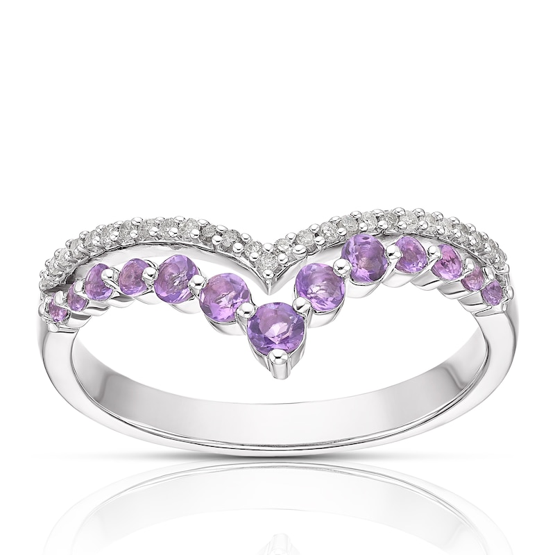 Silver Amethyst Wishbone Ring