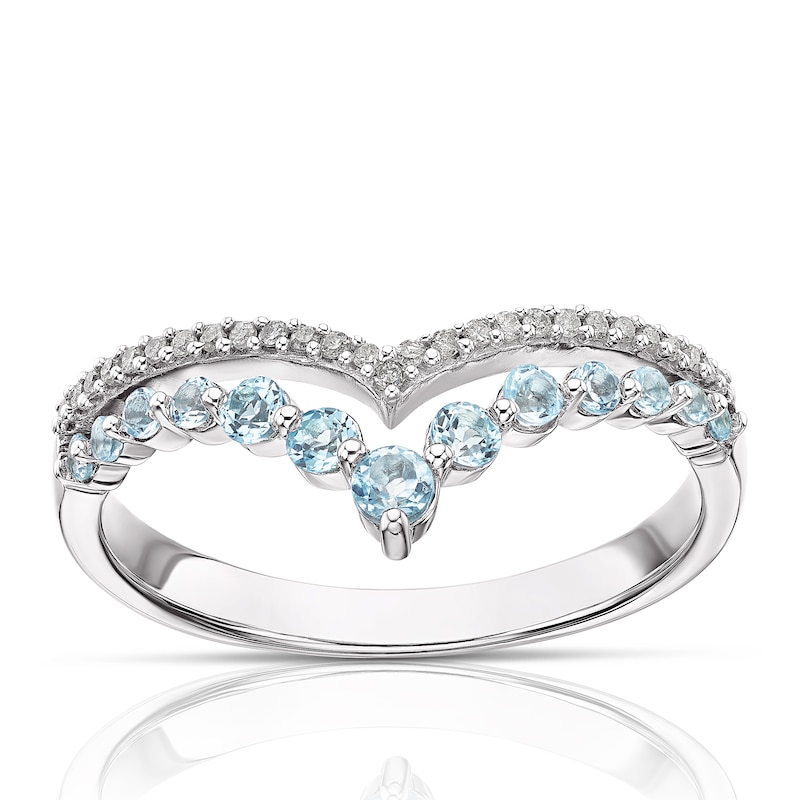 Main Image 1 of Sterling Silver Topaz 0.08ct Diamond Wishbone Ring