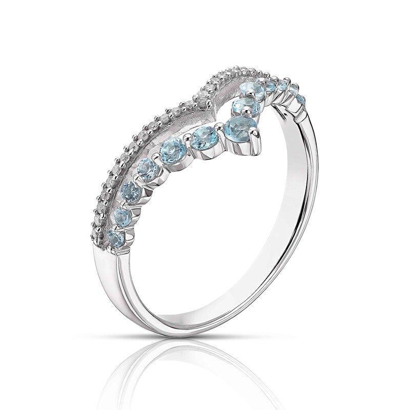 Main Image 2 of Sterling Silver Topaz 0.08ct Diamond Wishbone Ring