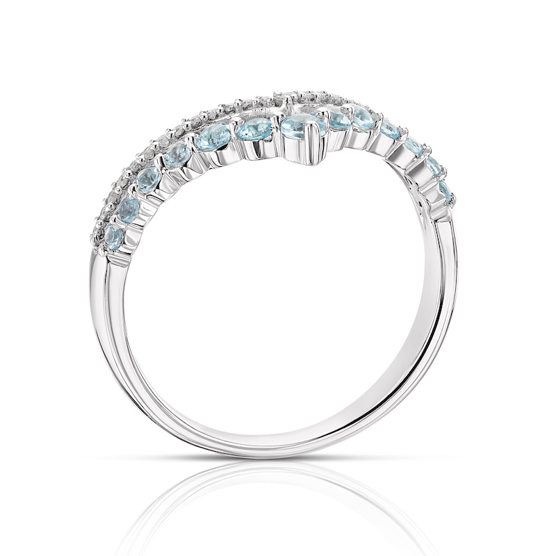 Sterling Silver Topaz 0.08ct Diamond Wishbone Ring