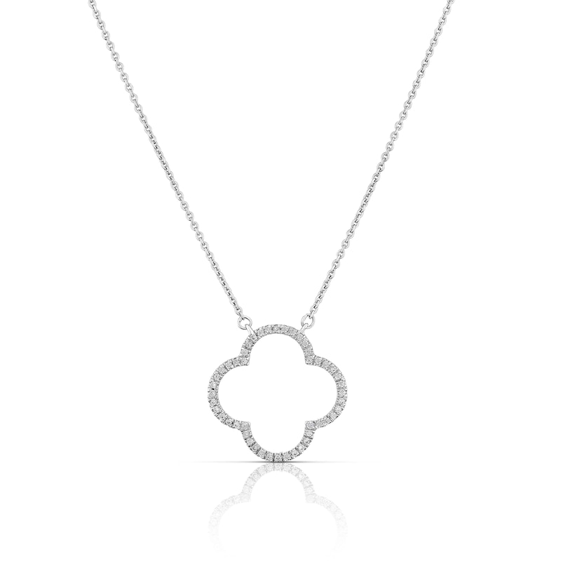 Main Image 1 of Sterling Silver 0.15ct Diamond Clover Necklace