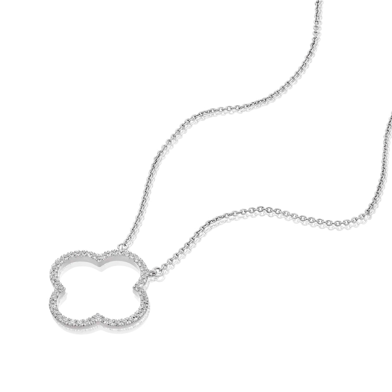 Main Image 2 of Sterling Silver 0.15ct Diamond Clover Necklace