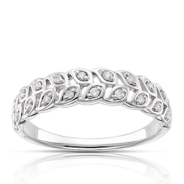 9ct White Gold 0.10ct Diamond Leaf Half Eternity Ring