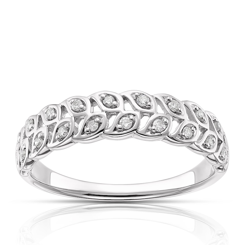 Main Image 1 of 9ct White Gold 0.10ct Diamond Leaf Half Eternity Ring