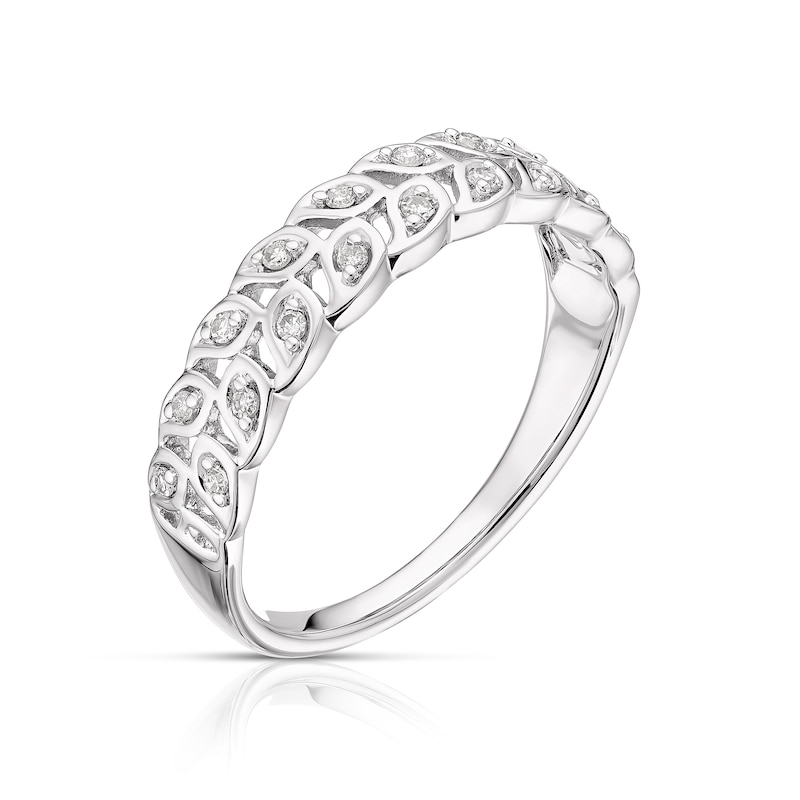 Main Image 2 of 9ct White Gold 0.10ct Diamond Leaf Half Eternity Ring