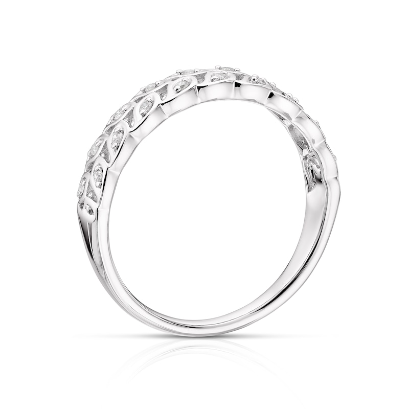 Main Image 3 of 9ct White Gold 0.10ct Diamond Leaf Half Eternity Ring