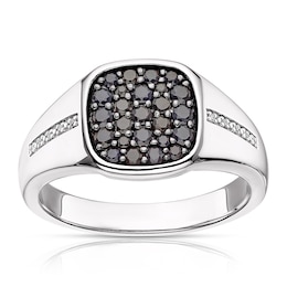 Men's Sterling Silver Black Sapphire 0.02ct Diamond Ring