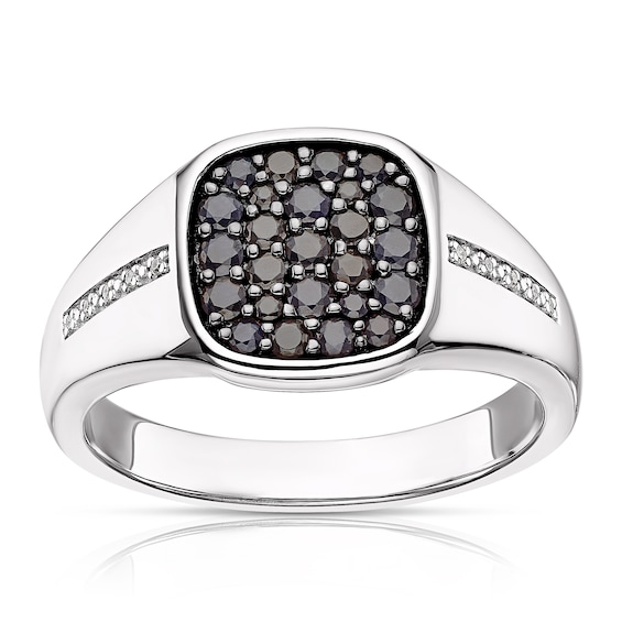 Mens Sterling Silver Black Sapphire 0.02ct Diamond Ring