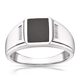 Men's Sterling Silver Onyx & Diamond Square Signet Ring