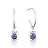 Thumbnail Image 1 of Sterling Silver Sapphire 0.05ct Diamond Drop Hoop Earrings
