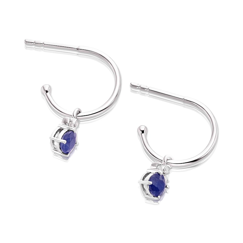 Main Image 2 of Sterling Silver Sapphire 0.05ct Diamond Drop Hoop Earrings