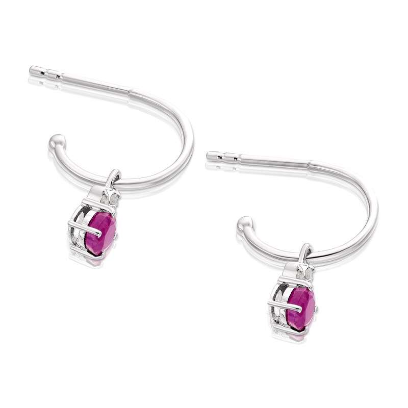 Sterling Silver Ruby & 0.05ct Diamond Drop Hoop Earrings | H.Samuel