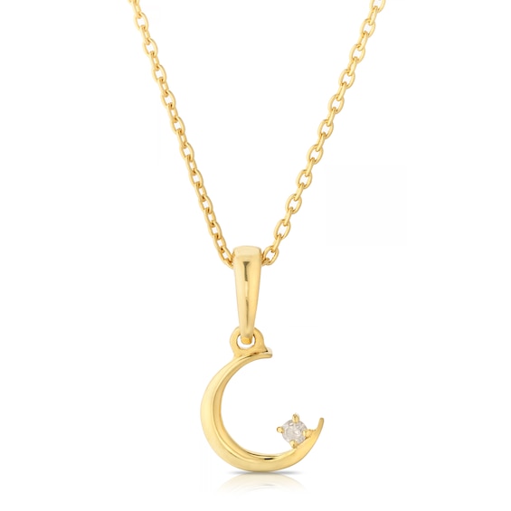 Sterling Silver and 18ct Gold Plated 0.01ct Diamond Moon Pendant