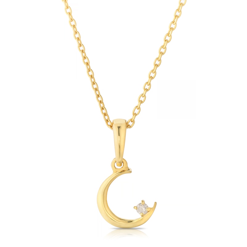 Main Image 1 of Sterling Silver & 18ct Gold Plated 0.01ct Diamond Moon Pendant