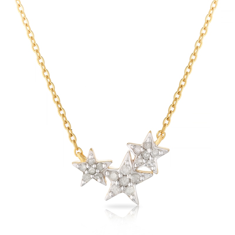 Main Image 1 of Sterling Silver & 18ct Gold Plated 0.12ct Diamond Star Necklace