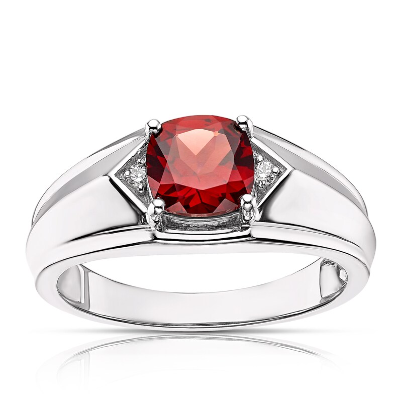 Mens Sterling Silver 0.03ct Diamond & Garnet Ring