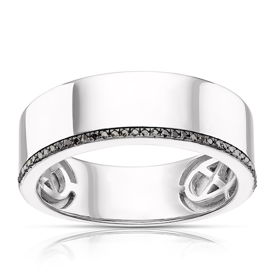 Mens Sterling Silver 0.09ct Black Treated Diamond Ring