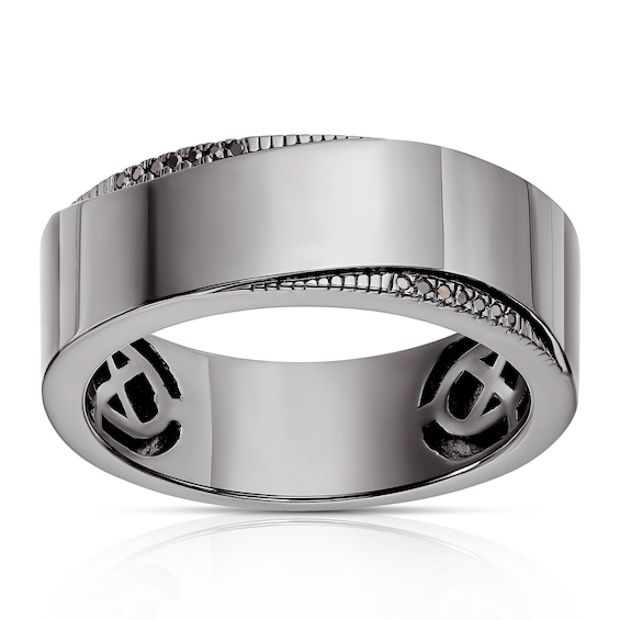 Mens Sterling Silver 0.03ct Black Treated Diamond Ring