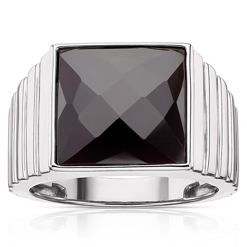 Men's Sterling Silver Onyx Square Edge Signet Ring