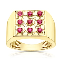 Men's Sterling Silver & 18ct Gold Plated Gold Vermeil Cubic Zirconia Square Signet Ring