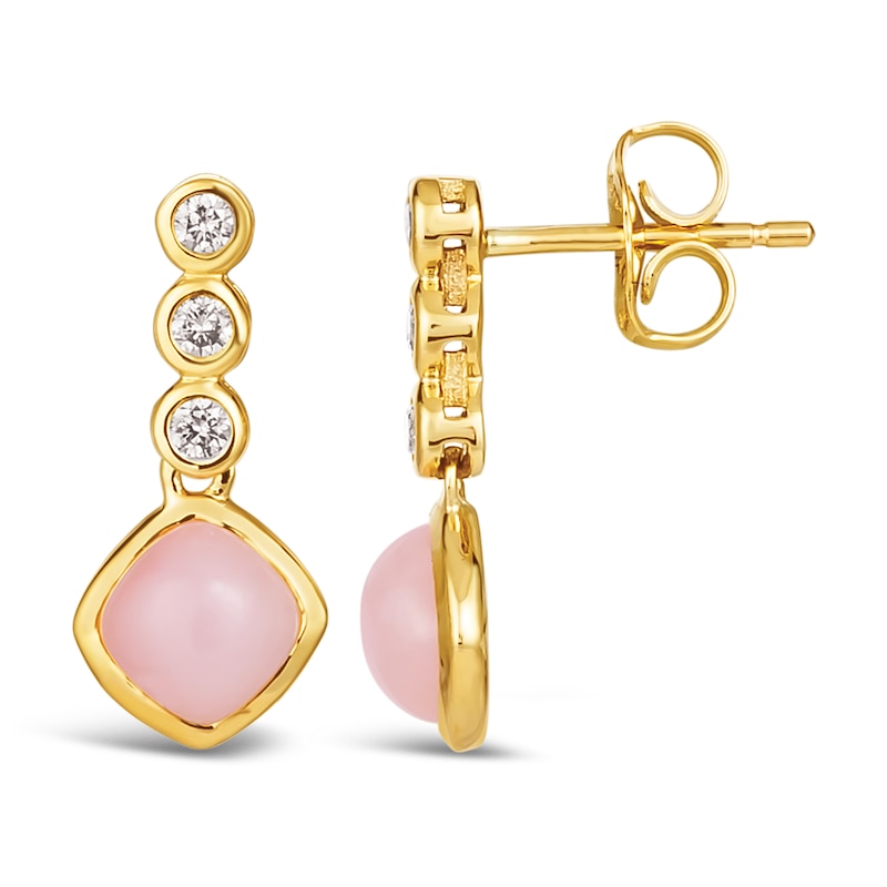Le Vian 14ct Yellow Gold Pink Opal 0.12ct Diamond Earrings