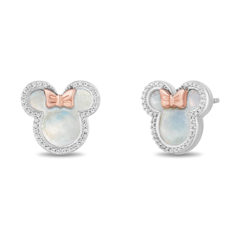 Disney Treasures Minnie Sterling Silver & 9ct Rose Gold Mother of Pearl & 0.16ct Diamond Earrings