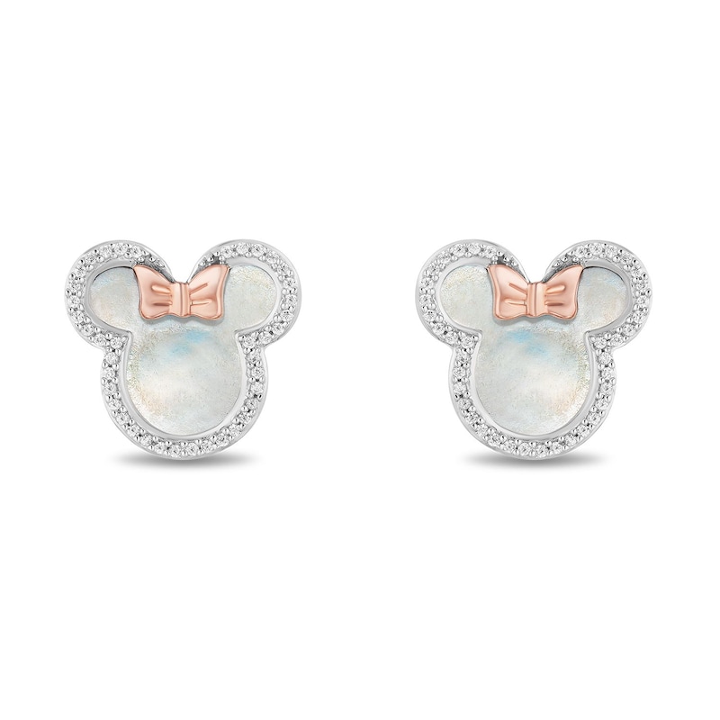 Main Image 2 of Disney Treasures Minnie Sterling Silver & 9ct Rose Gold Mother of Pearl & 0.16ct Diamond Earrings