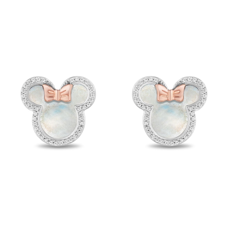 Disney Treasures Minnie Sterling Silver & 9ct Rose Gold Mother of Pearl & 0.16ct Diamond Earrings