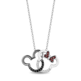 Disney Treasures Mickey Sterling Silver Interlocking Garnet & Diamond Pendant