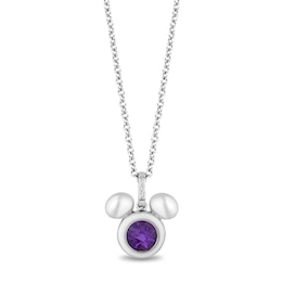 Disney Treasures Mickey Sterling Silver Amethyst & Diamond Pendant