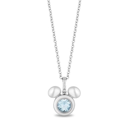 Disney Treasures Mickey Silver Aquamarine & Diamond Pendant
