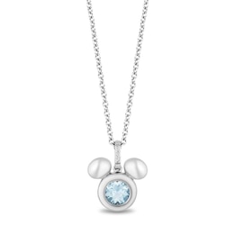 Disney Treasures Mickey Sterling Silver Aquamarine & Diamond Pendant