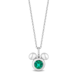 Disney Treasures Mickey Sterling Silver Created Emerald & Diamond Pendant