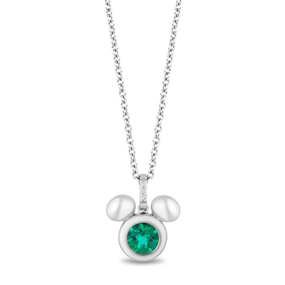 Disney Treasures Mickey Sterling Silver Created Emerald and Diamond Pendant