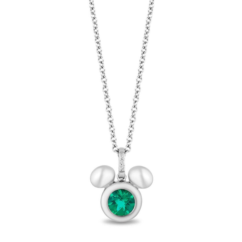Main Image 1 of Disney Treasures Mickey Sterling Silver Created Emerald & Diamond Pendant